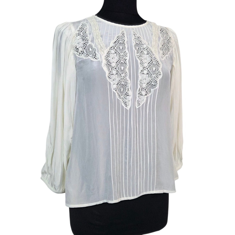 FARM Rio Anthropologie Ivory Lace Vintage Inspired Sheer Blouse Shirt Size XS